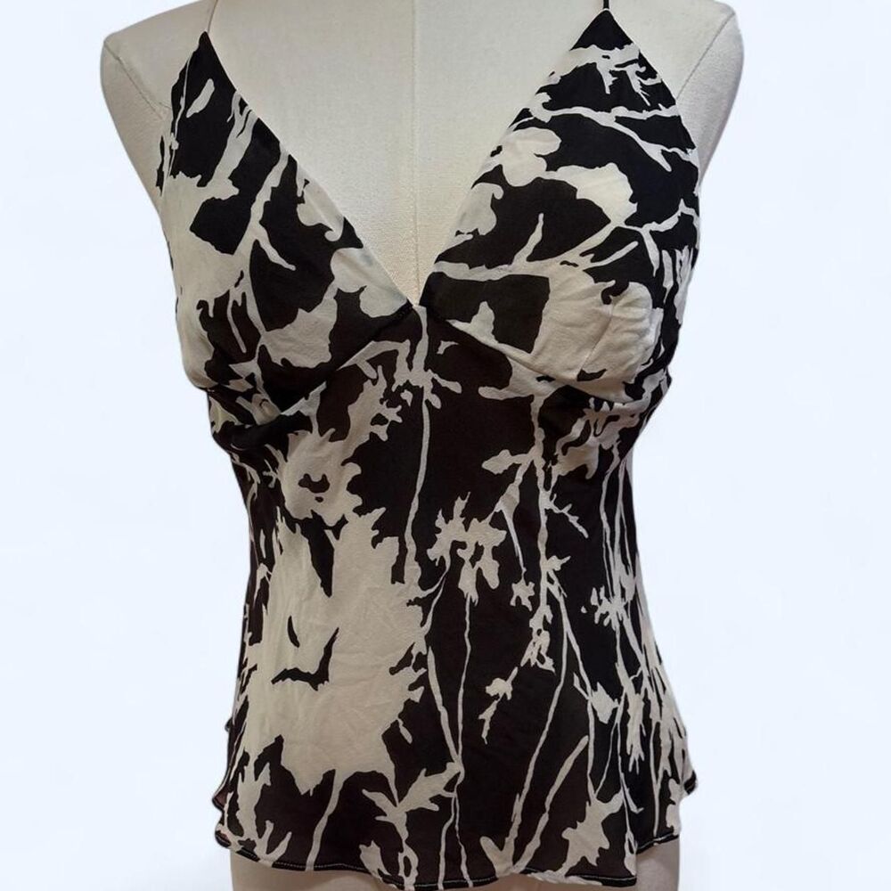 Y2K black cream floral camisole silky empire waist tank top size S